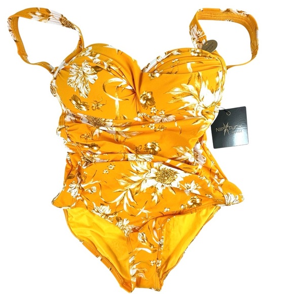 NipTuck Swim One Pice Swimsuit Yellow Floral Size 6 - Picture 3 of 11